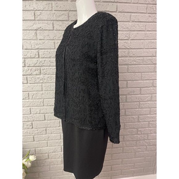 Jessica Black Beaded Long Sleeve Blazer Size M - Picture 4 of 8